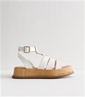 Women's White Faux Leather Gladiator Flatform Sandals New Look