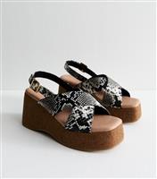 Women's Cream Faux Leather Snake Print Platform Sandals Vegan New Look