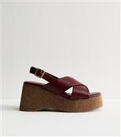 Women's Burgundy Faux Leather Platform Sandals Vegan New Look