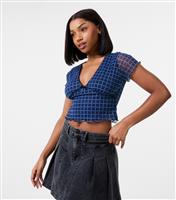 Women's Light Blue Checked Crop Top Pink Vanilla New Look