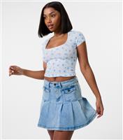 Women's Off White Pointelle Floral Print Crop Top Pink Vanilla New Look