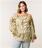 Women's Curve Khaki Zebra Print Bardot Top Blue Vanilla New Look