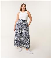 Women's Navy Abstract Print Shirred Waist Trousers Blue Vanilla New Look
