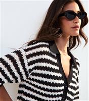 Women's Black Wavey Stripe Cropped Crochet Shirt New Look