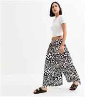 Women's Navy Printed Wide Leg Trousers Blue Vanilla New Look