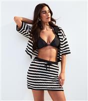 Women's Black Wavey Stripe Crochet Skirt New Look