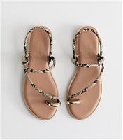 Women's Off White Faux Leather Snake Print Toe Post Sandals New Look