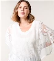 Women's Curve White Sunflower Embroidered Blouse Blue Vanilla New Look
