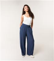 Women's Navy Shirred Waist Trousers Blue Vanilla New Look