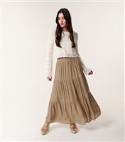 Women's Rust Brown Shirred Midi Skirt Blue Vanilla New Look
