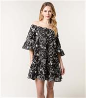 Women's Black Floral Embroidered Off The Shoulder Dress Blue Vanilla New Look