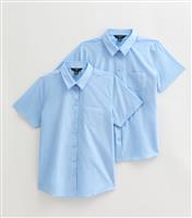 Girls' Pack Of 2 Light Blue Regular Short Sleeve Shirts School New Look
