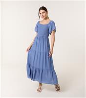 Women's Blue Shirred Tiered Maxi Dress Blue Vanilla New Look