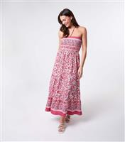 Women's Pink Floral Print Shirred Bust Maxi Dress Blue Vanilla New Look