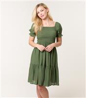 Women's Khaki Puff Sleeve Mini Smock Dress Blue Vanilla New Look