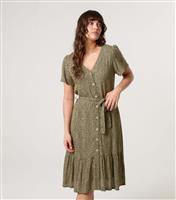Women's Khaki Abstract Print Button Dress Blue Vanilla New Look