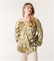 Women's Khaki Zebra Print Satin Off The Shoulder Top Blue Vanilla New Look