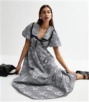 Women's Black Floral Embroidered Gingham Midi Dress New Look