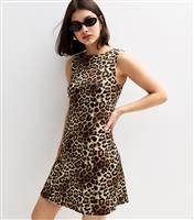 Women's Brown Leopard Print Micro Mini Shift Dress New Look