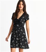 Women's Black Floral Print Polka Dot Lace Trim Mini Dress New Look