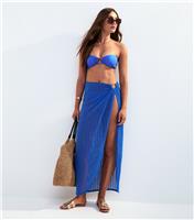 Women's Bright Blue Ribbed Sarong Beach Skirt New Look