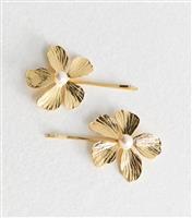 Pack of 2 Gold Tone Flower Hair Slides New Look