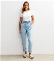 Women's Blue Paperbag Waist Barrel Jeans New Look