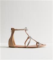 Women's Beige Diamant Strap Flat Sandals Vegan New Look