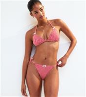 Women's Red Gingham Tie Side Bikini Bottoms New Look