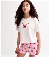 Girls' White Crab Print T-Shirt and Shorts Pyjama Set New Look
