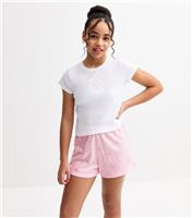 Girls' White Palm Tree Embroidered T-Shirt and Printed Shorts Pyjama Set New Look