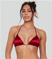 Women's Burgundy Faux Pearl Triangle Bikini Top South Beach New Look