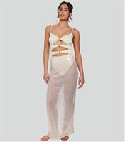 Women's Cream Sequinned Mesh Maxi Skirt South Beach New Look