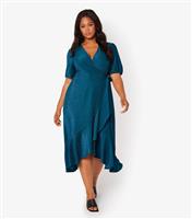 Women's Plus Size Teal Sparkle Ruffle Hem Dress Curves Apricot New Look