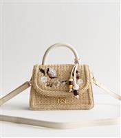 Stone Floral Embroidery Top Handle Crossbody Bag New Look