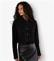 Women's Black Twill Cropped Shirt Apricot New Look