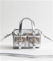 Silver Metallic Double Pocket Crossbody Bag New Look