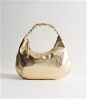 Gold Faux Leather Ruched Strap Scoop Shoulder Bag New Look