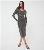 Women's Black Metallic V-Neck Midi Dress WKNDGIRL New Look