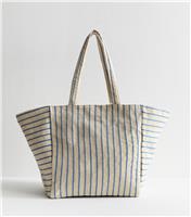 Off White Striped Slouchy Canvas Tote Shopper Bag New Look