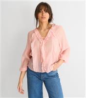 Women's Pink Tie Detail Ruffle Blouse Gini London New Look