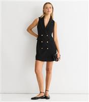 Women's Black Double Breasted Blazer Dress Gini London New Look