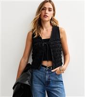 Women's Black Fringed Tie Front Sleeveless Cardigan New Look