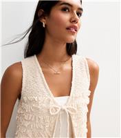 Women's Cream Fringed Tie Front Sleeveless Cardigan New Look