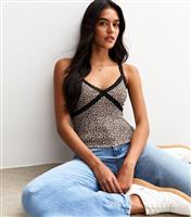 Women's Brown Leopard Print Lace Strappy Cami Top New Look