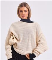 Women's Cream Knit Batwing Sleeve Jumper Gini London New Look