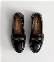 Women's Black Patent Faux Leather Penny Loafers Vegan New Look