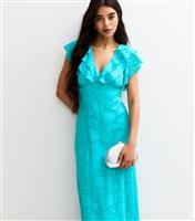 Women's Turquoise Devore Ruffled Midi Dress New Look
