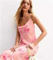 Women's Pink floral Print Chiffon Strappy Midi Dress New Look