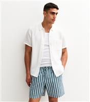 Men's Blue Regular Fit Linen Look Striped Shorts New Look